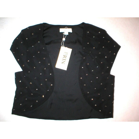 New Womens NWT 0 Erin Fetherston Bolero Shrug Black Crystals Crop Short Jacket - Picture 3 of 7